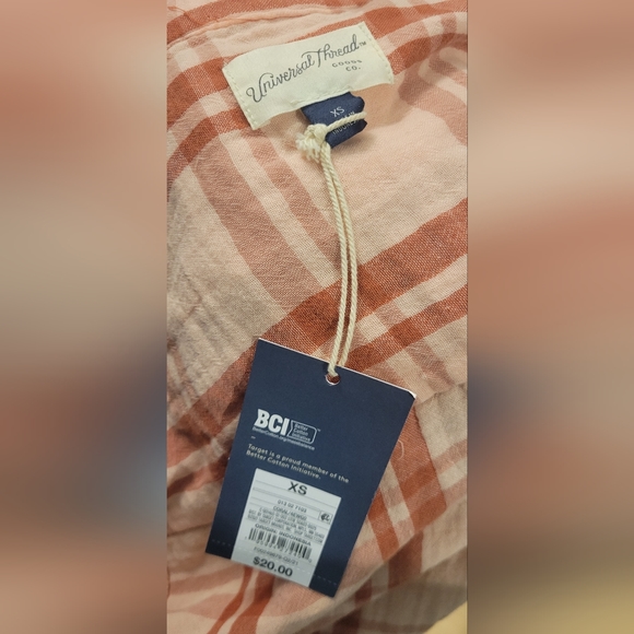 NWT womens Universal Thread orange plaid button up - Picture 4 of 4